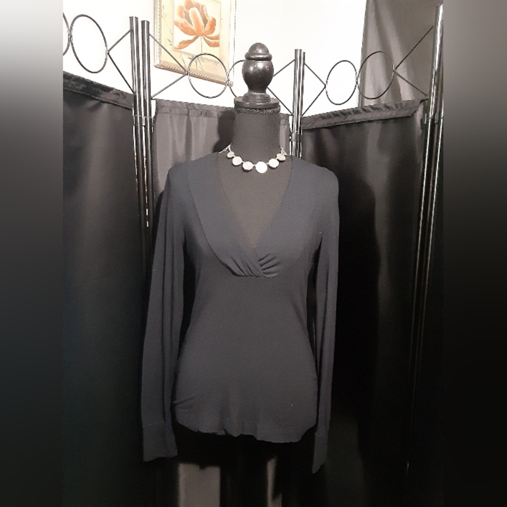 The Limited Black V-Neck Baby Doll  Blouse Long Sleeve Women's Size S Sleek